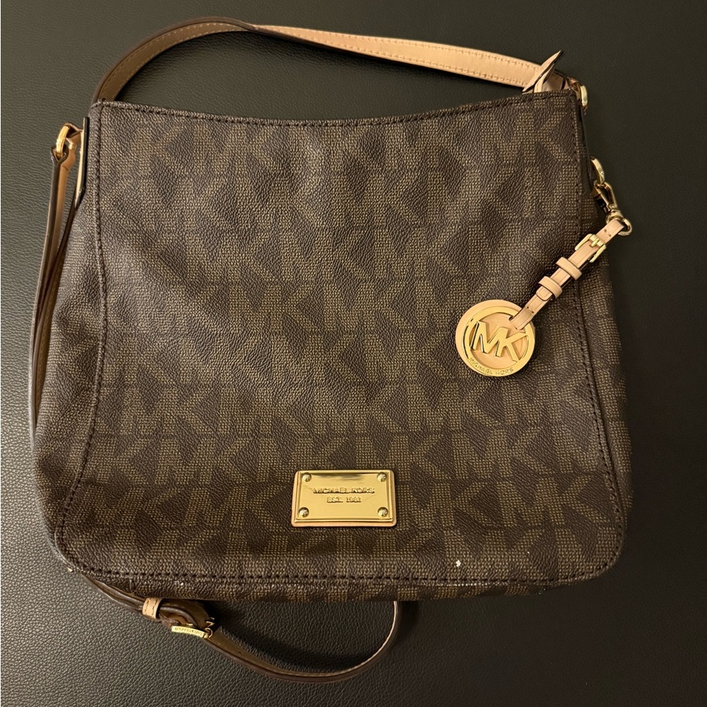 Michael Kors Brown Monogram Crossbody Bag Gold Hardware Classic medium